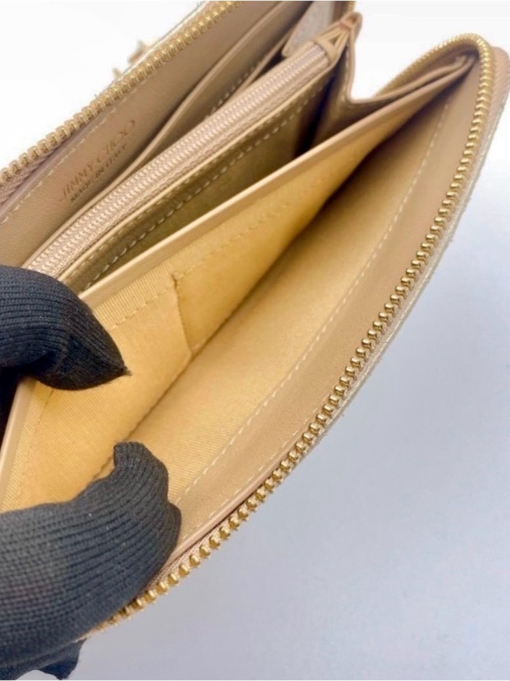 JIMMY CHOO Metallic Gold Star-Studded Crystal Zip-Around Wallet - Picture 8 of 14